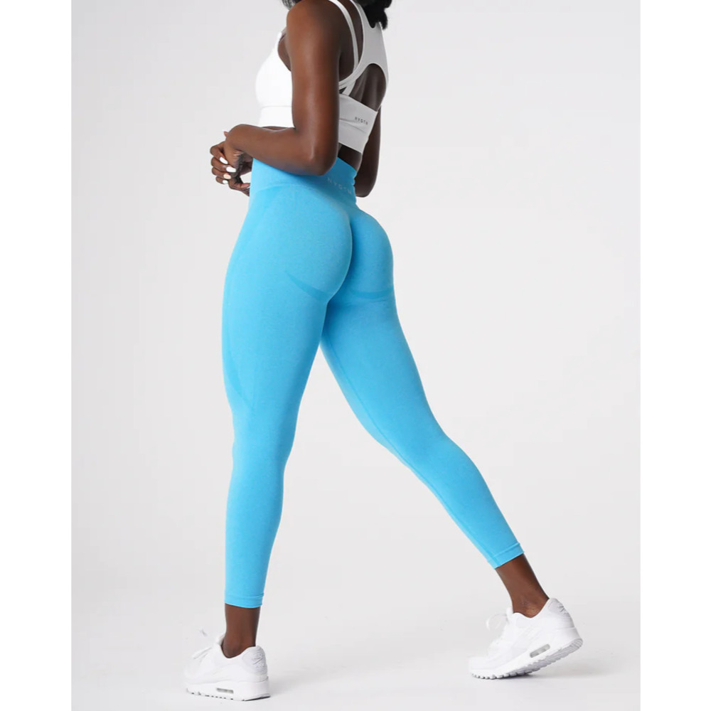 NVGTN Contour Seamless Compressive High Waisted Leggings Aqua Blue Medium